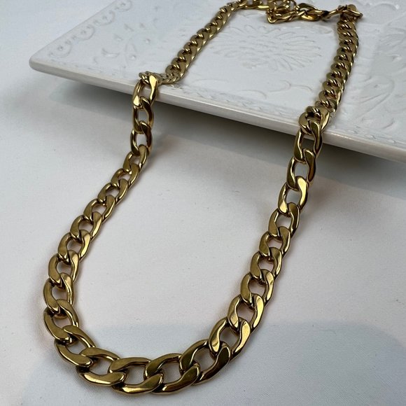 Thick Gold Curb Chain Necklace for Women Gold Chain Necklace Gold Wide Chain - Picture 7 of 8